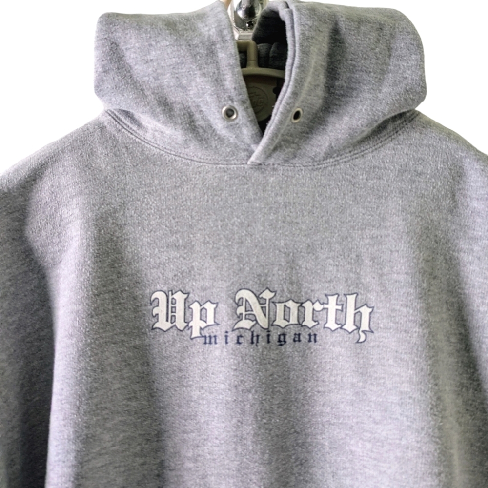 Vintage Up North Michigan heather gray hooded sweatshirt